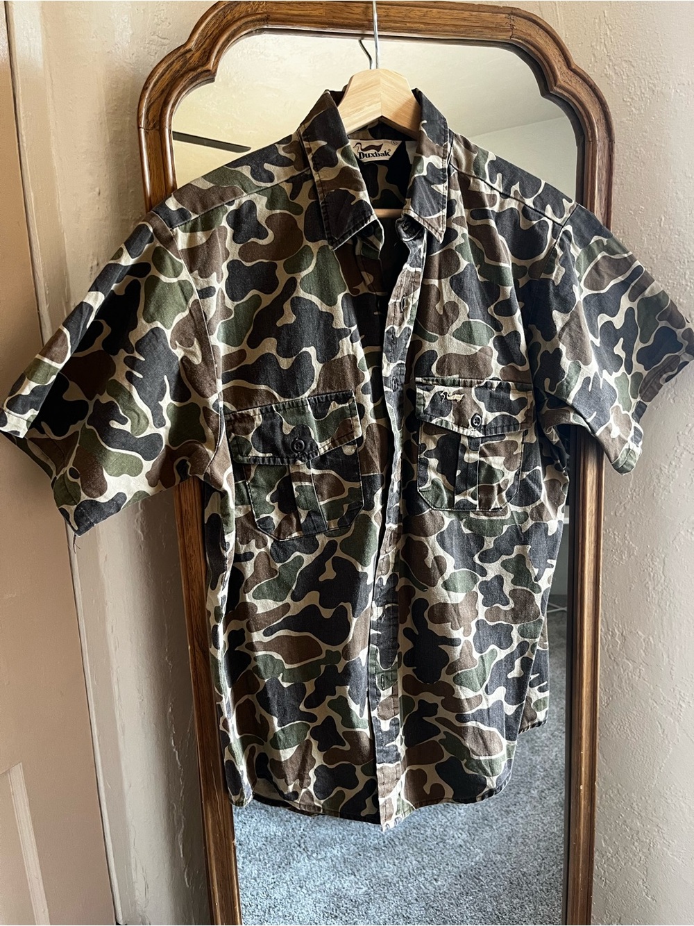 Men's Short-Sleeve Camo Button-Up Shirt - Green/Brown